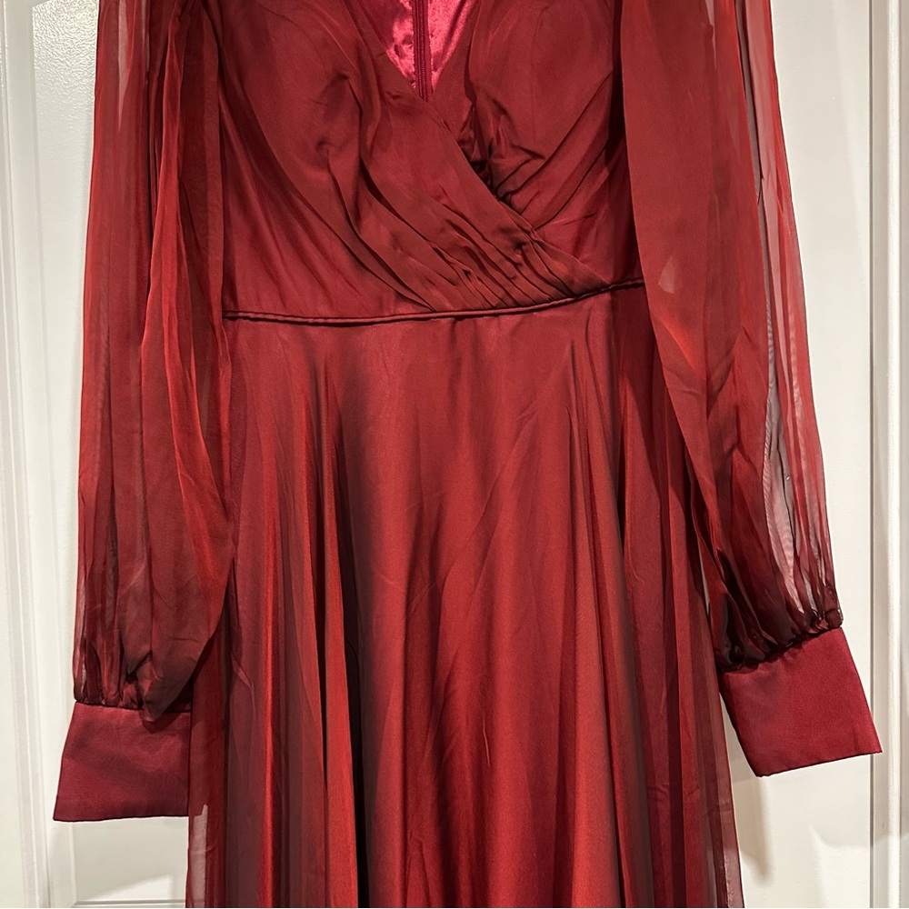 MAC DUGGAL | SHEER BLOUSON SLEEVE SURPLICE GOWN #67873 - Picture 5 of 12